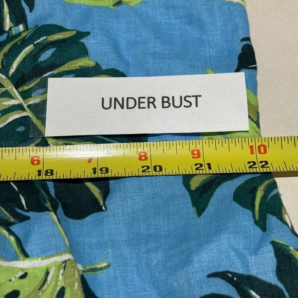 Draper James  Women Linen Midi Dress Blue Monstera XXL Babydoll Square Neck Y2K - Picture 10 of 12